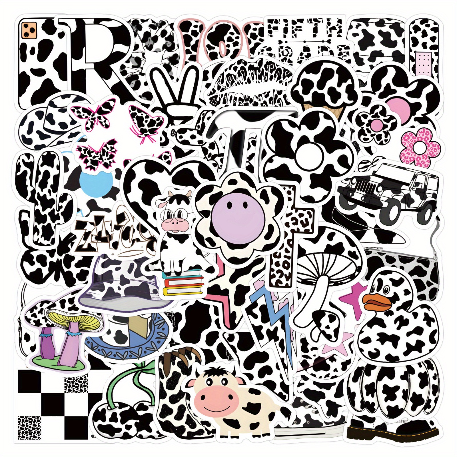 Cow Print Pvc Sticker Black Vinyl Removable Cow Pattern - Temu