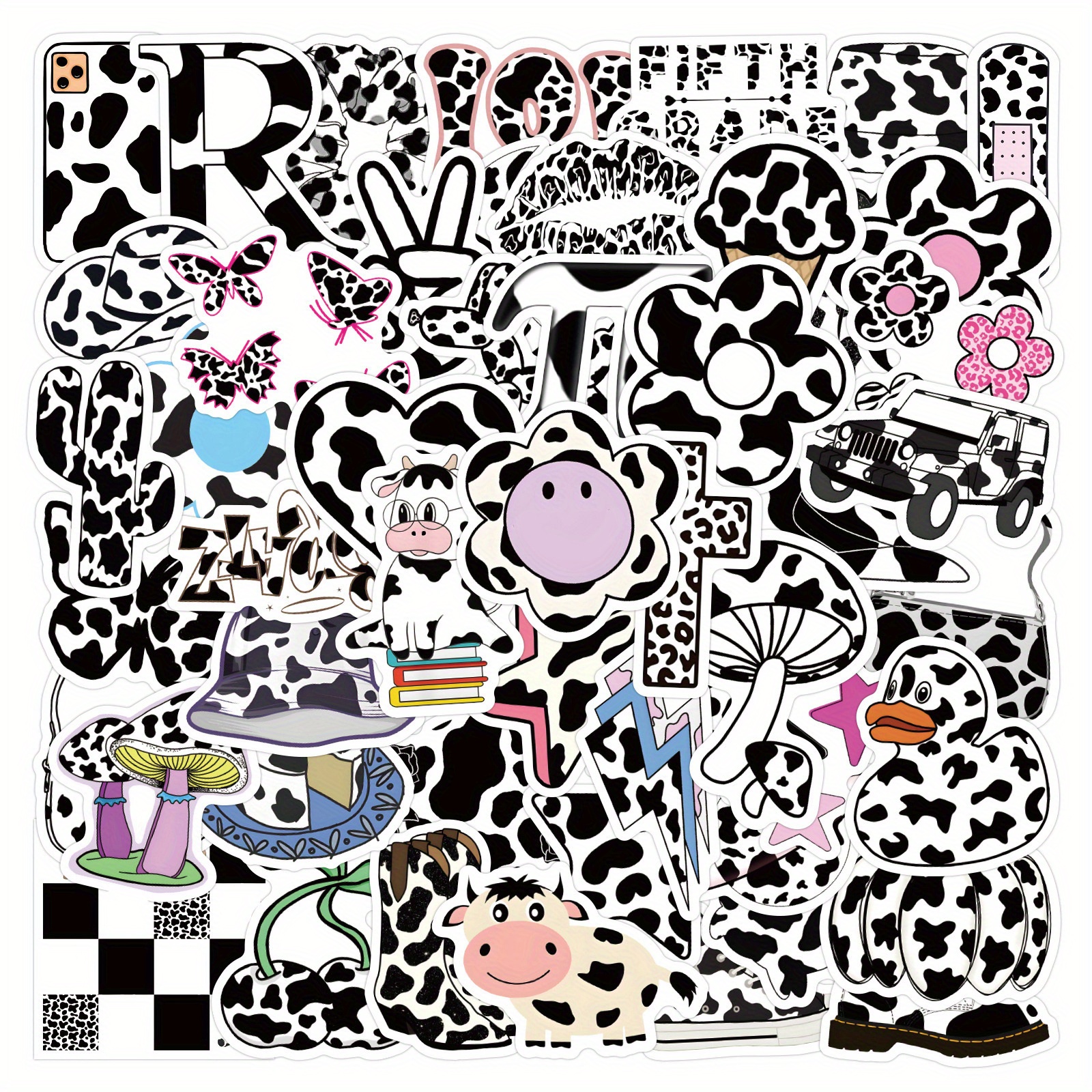 50Pcs Cow Stickers for Kids,Waterproof Kawaii Vinyl Cow Print Stickers for  Kids,Farm Cow Decor Stiker Decals for Hydroflask,Luggage,Album,Scrapbook