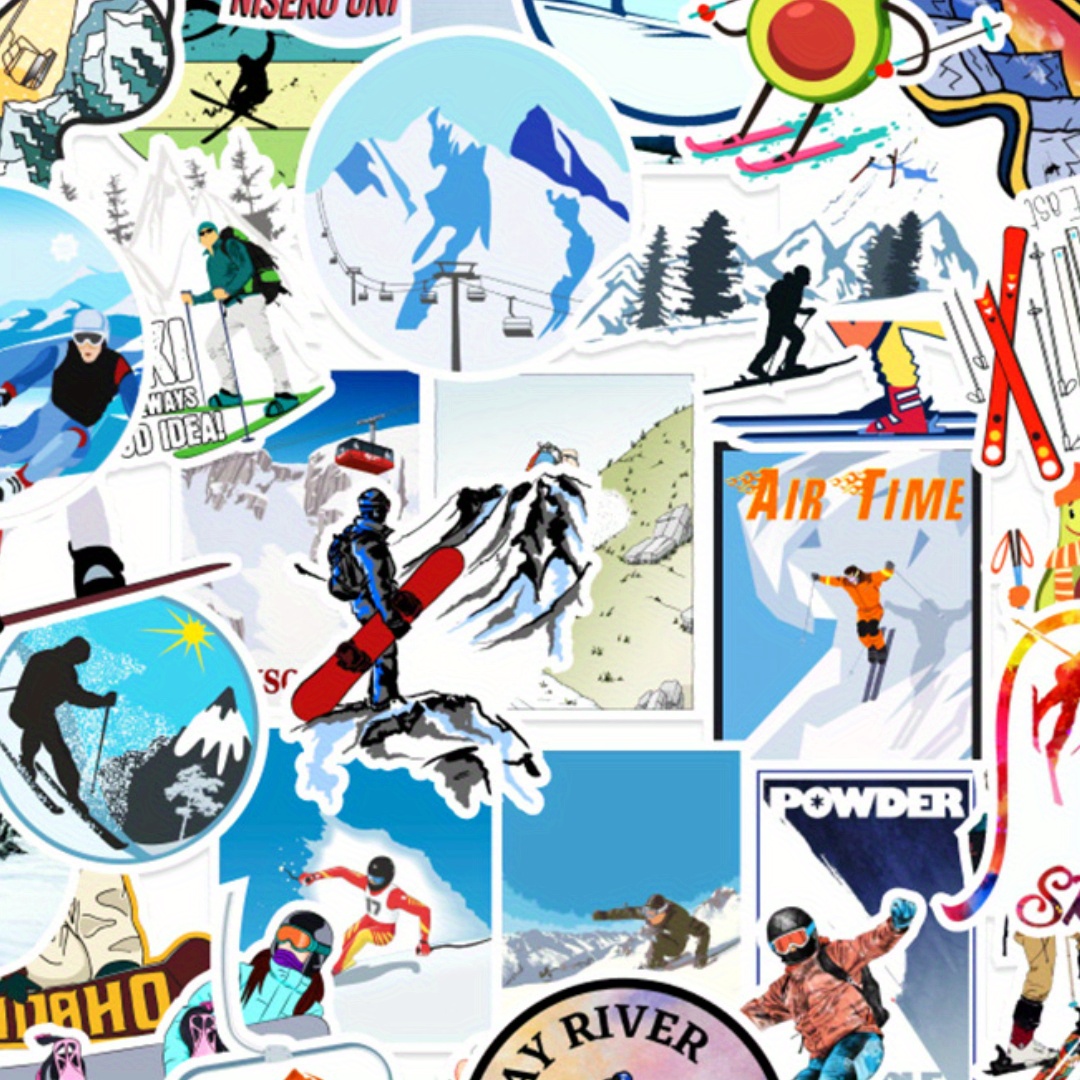 50pcs Winter Skiing Stickers, Colorful Waterproof Ski Cartoon Stickers For  Flask, Laptop, Water Bottle, Cute Aesthetic Vinyl Doodle Decals