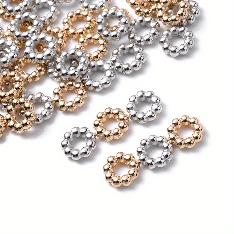 

100pcs 8mm Flower Shape Plastic Ccb Rose Golden Silvery Large Hole Loose Spacer Beads For Jewelry Making Diy Necklace Bracelet Earrings Handmade Craft Supplies