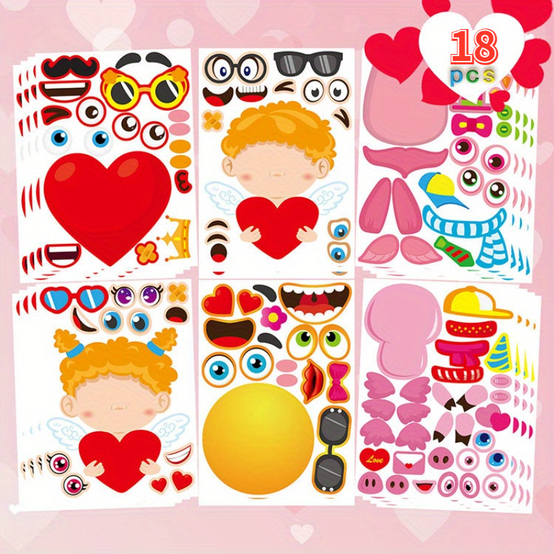 32 Sheets Valentine's Day Make a Face Stickers,Make Your Own Stickers  Valentine for Kids,8 Designs of Animal Little Angel Stickers for Boys Girls