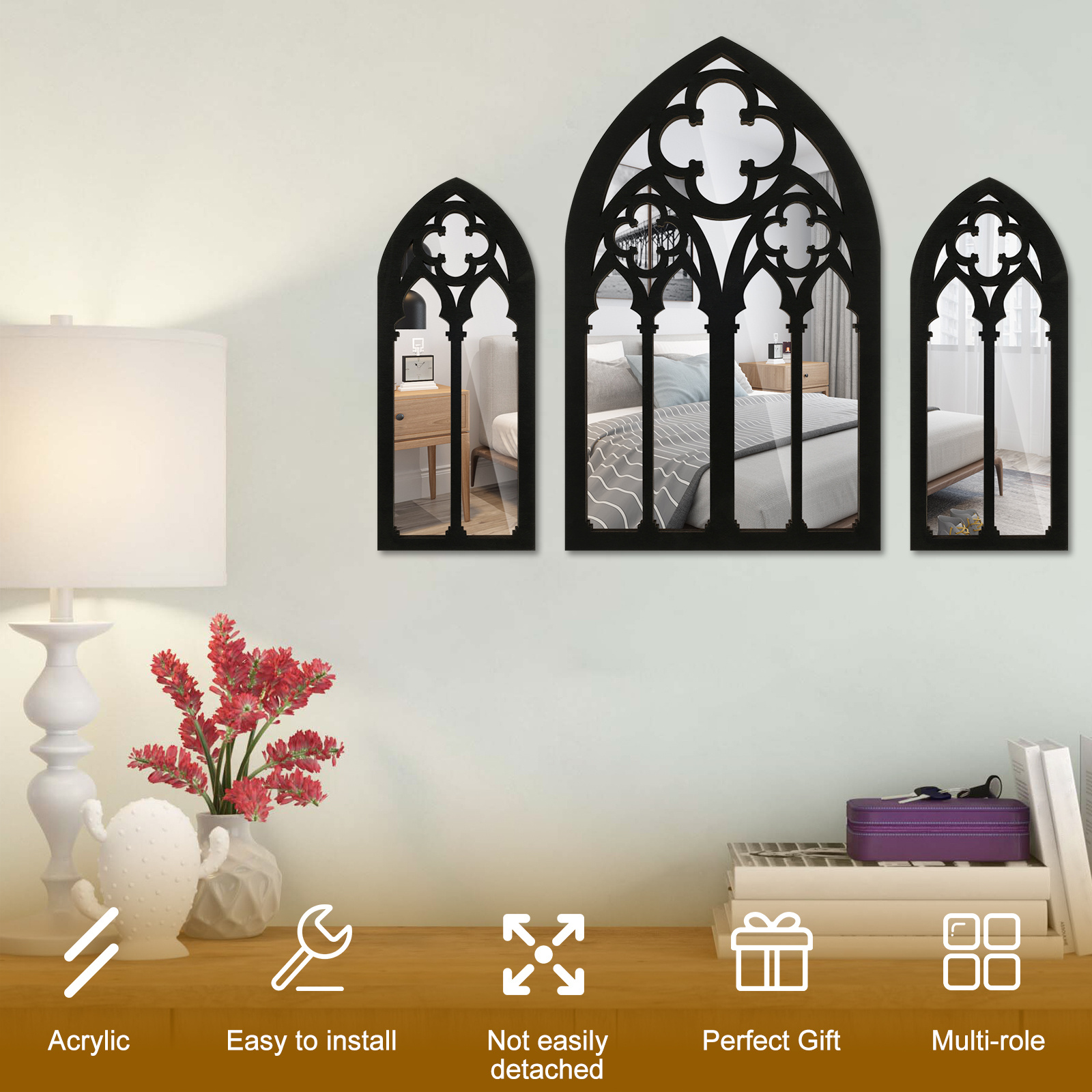 Espejo de pared para ventana, espejos decorativos arqueados para sala de  estar, dormitorio, entrada, baño, tocador