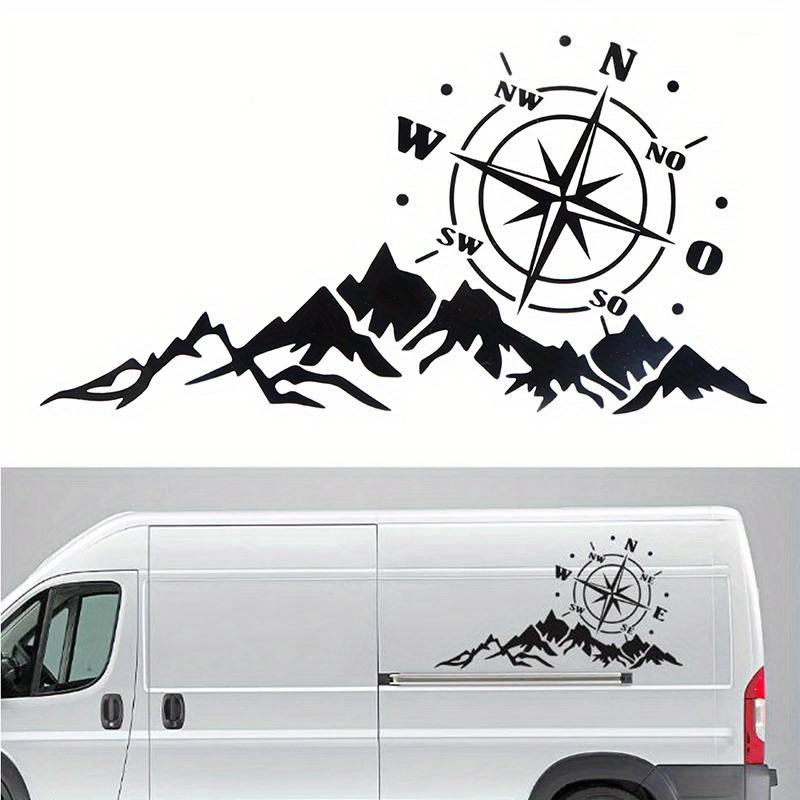 

1pc Beautiful Mountain With A Compass Car Sticker Graphics Compass Decoration For Suv Camper Car Creative Design