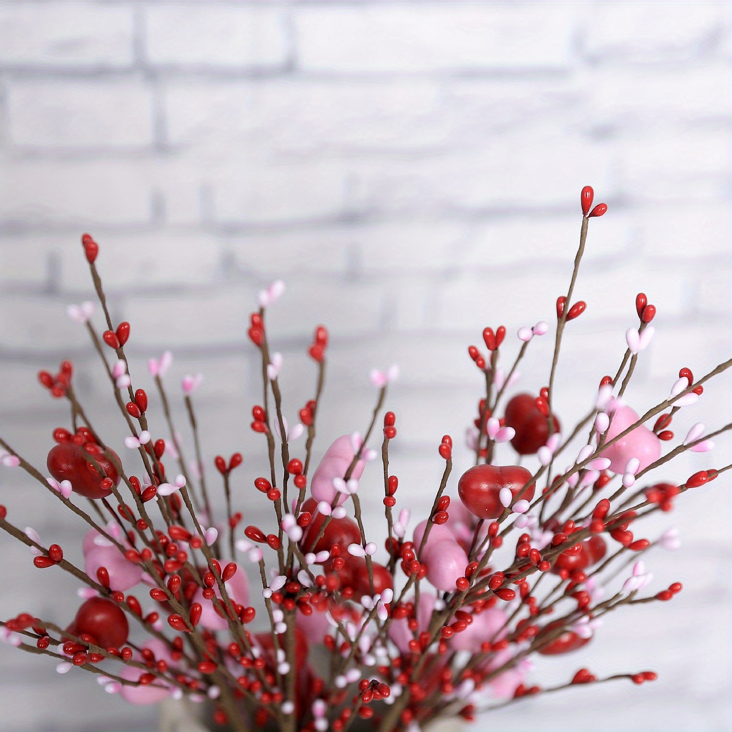 Artificial Heart Shaped Flower Stems Faux Red Berries - Temu
