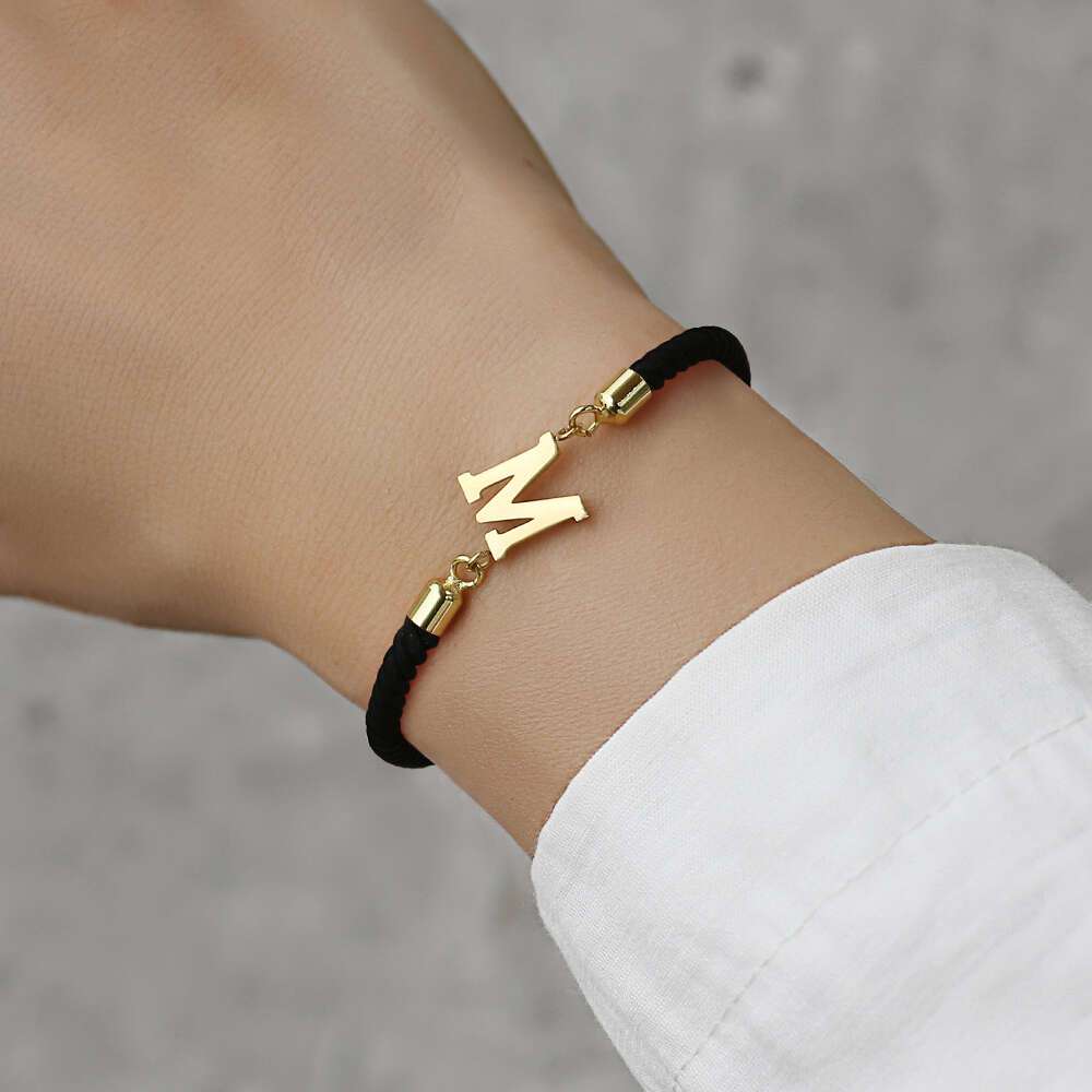 

1pc Letter Beads Black Rope Bracelet Simple Classical Hand Rope Jewelry Decoration For Women Birthday Gift