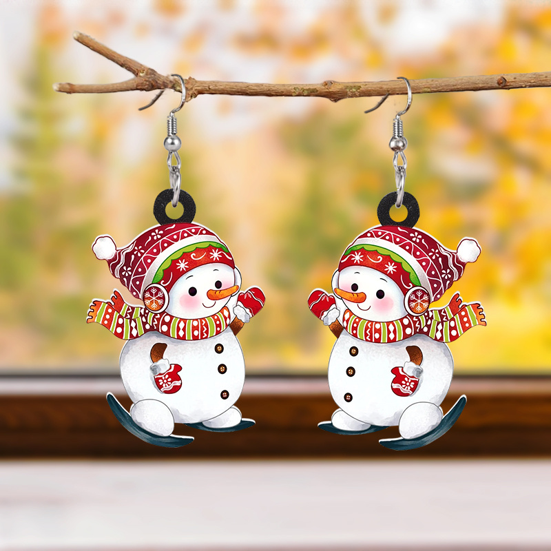 Cute Ski Snowman Drop Earrings Cartoon Colorful Scarf - Temu Canada