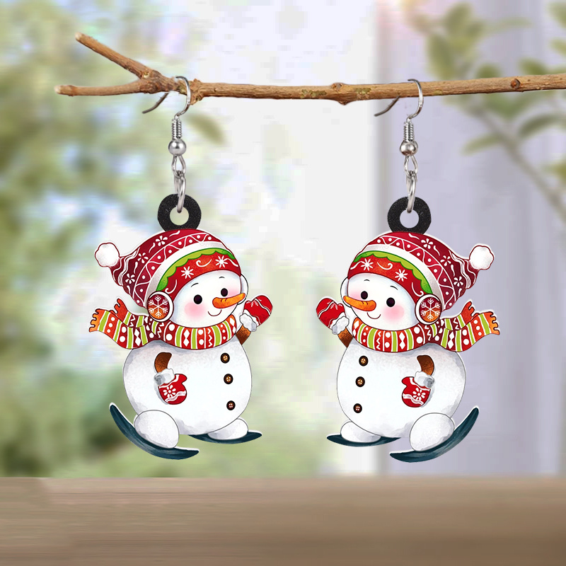 Cute Ski Snowman Drop Earrings Cartoon Colorful Scarf - Temu Canada