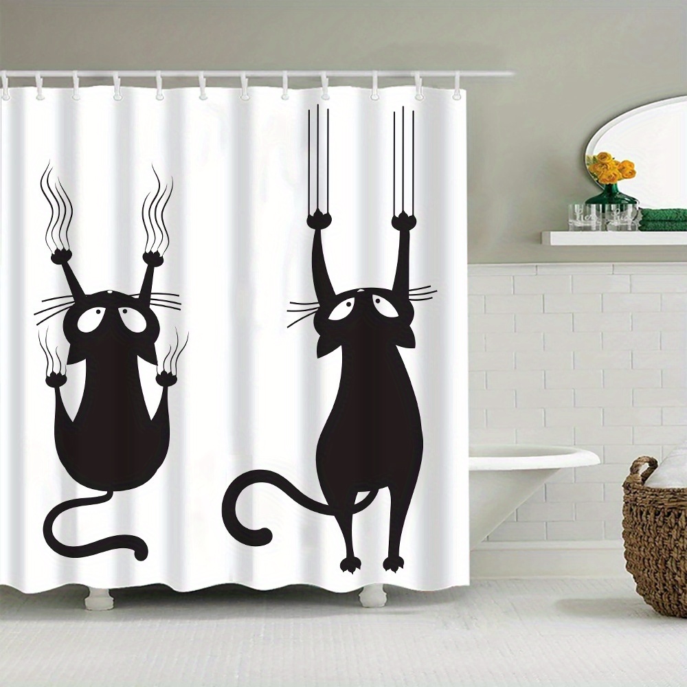 Cartoon Cat Pattern Shower Curtain Waterproof Mildew - Temu New Zealand