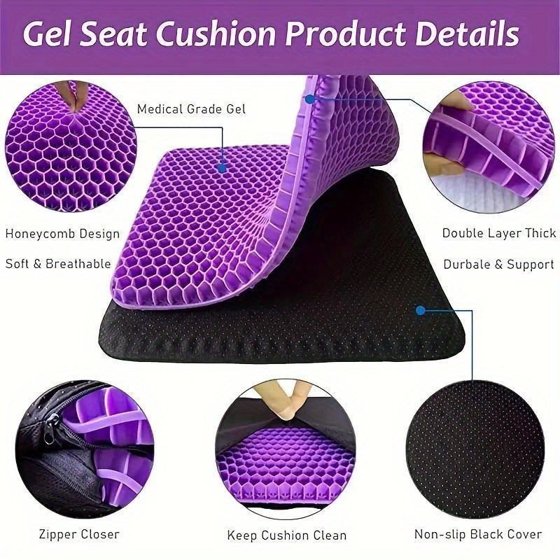 1pc Purple Thickening Gel Seat Cushion Breathable Honeycomb For Cool Down  Pressure Relief Back Tailbone Pain Home Office Car Chair Mat Accessories