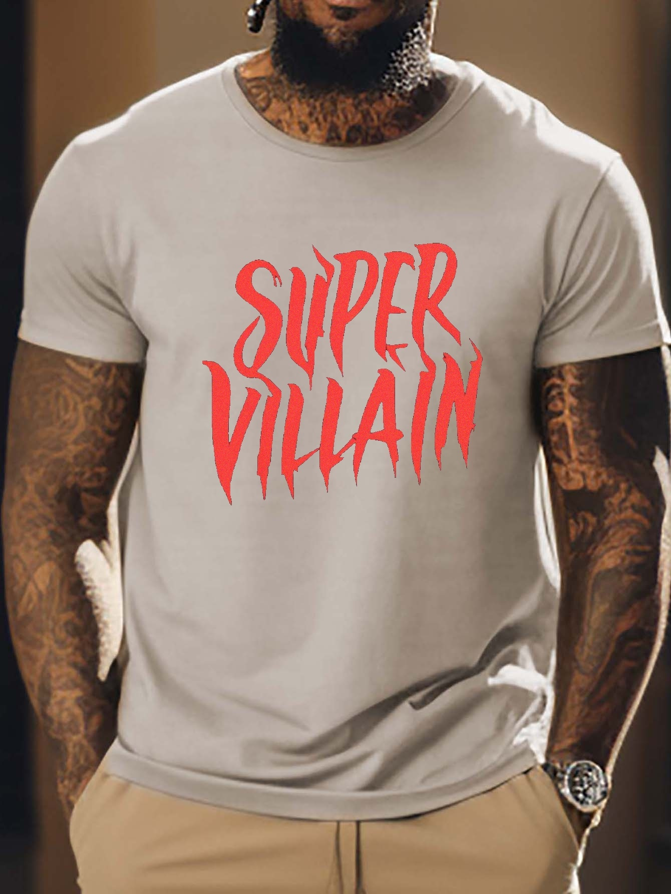 Super Villain Print Men's Graphic Design Crew Neck Active T - Temu ...