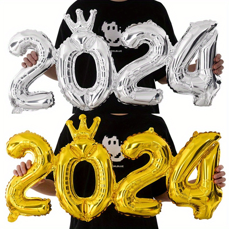 décorations de fête du nouvel an 2024 rouge argent nombre 2024 ballons en  feuille ensemble pour le nouvel an veille fête fête confettis