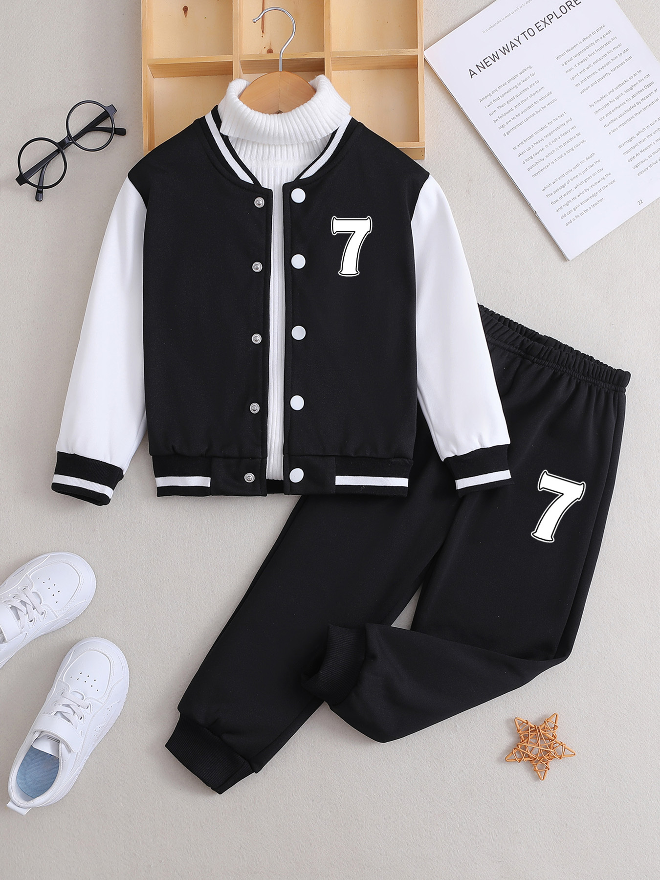 Boy's Lucky  Print Jacket Outfit Preppy Style Varsity - Temu Canada