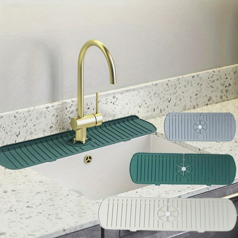 1pcs Faucet Splash Drain Rack, Faucet Handle Water Pan Sink Drain Pad With  Storage Rack, Kitchen Sponge Drying Pad