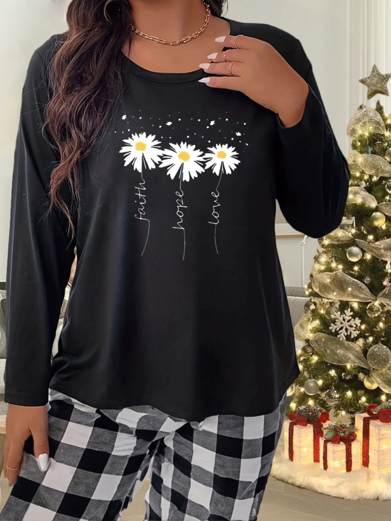 top pigiama donna taglie forti a maniche lunghe stampa Temu Italy