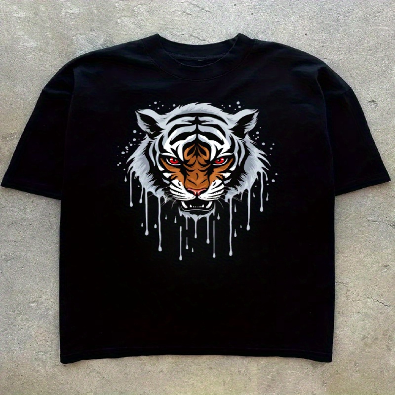 

Angry Fierce Brown And Grey Tiger Pattern Print, Men's Niche Crew Neck Tees, Casual Comfy T-shirts For Men, Clothing Tops For Summer