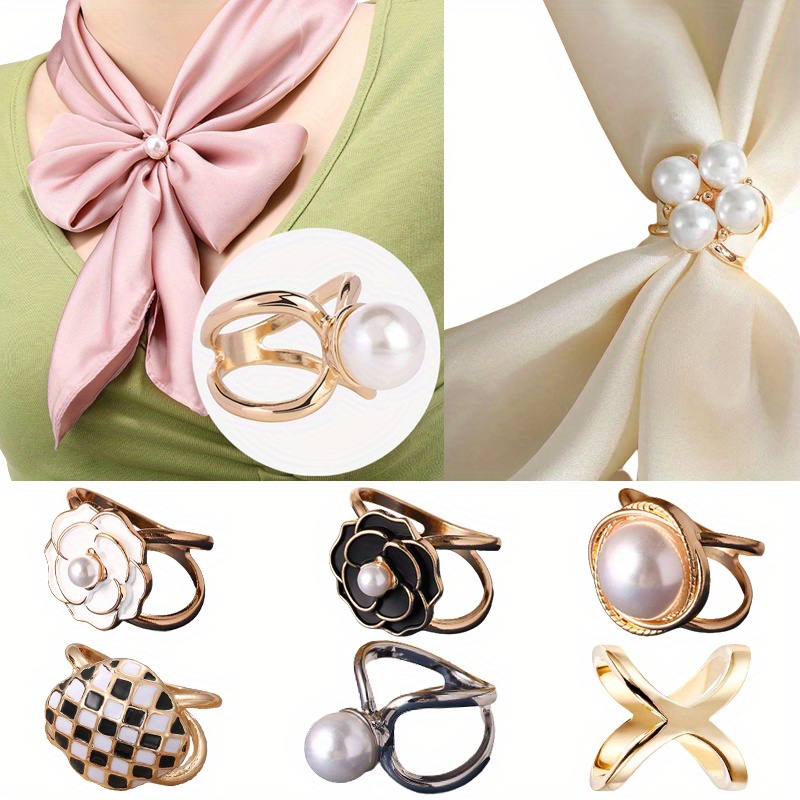 1PC Silk Scarf Ring Clip T-Shirt Tie Clips Four Leaf Clover Shape Scarf  Buckle Inlaid Shiny Rhinestone For Women Fashion Metal Round Circle Clip  Buckle Clothing Ring Wrap Holder