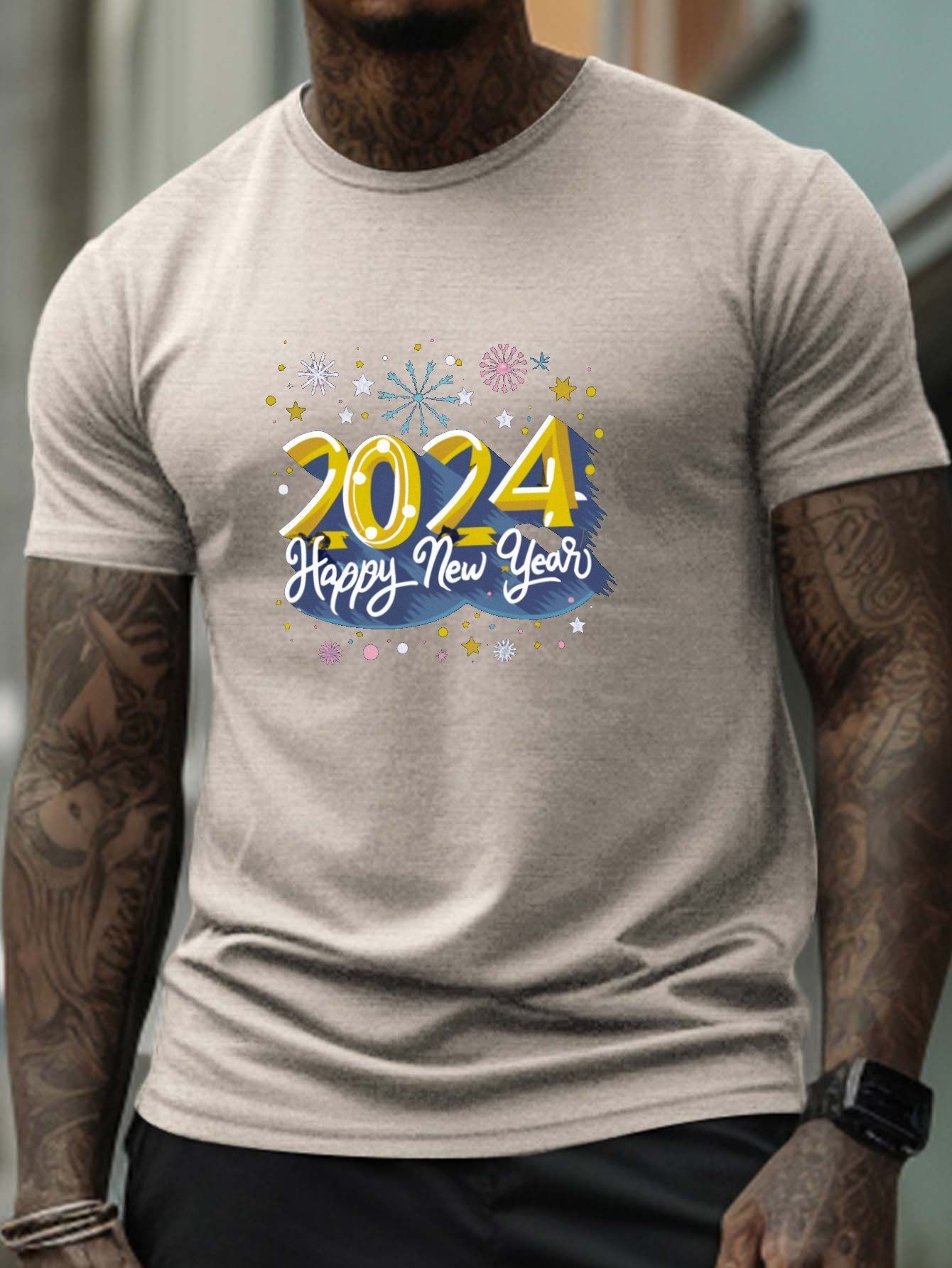 Camisas Hombre Estampado Feliz Año Nuevo Camisetas Sin - Temu Mexico