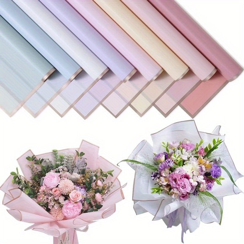 5 Hojas] papel de envolver flores Bi Color oro rosa celofán papel