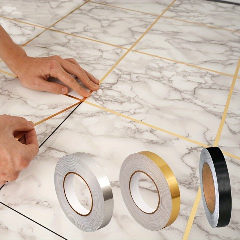

50m/164ft Foil Self Adhesive Tile Sticker Waterproof Gap Sealing Tape Strip For Wall Floor Ceiling Furniture Edge Diy Home Decor Decal