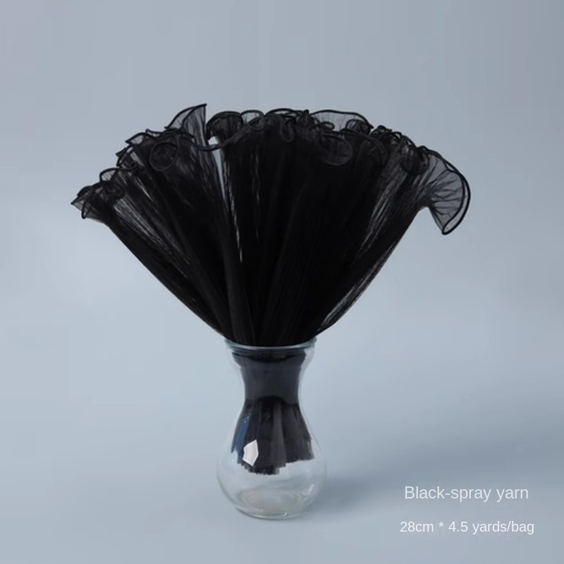 1pc, Pleated Wave Yarn Pearl Wavy Flower Bouquet Packaging Yarn Flower Bag  Flower Mesh Black Yarn