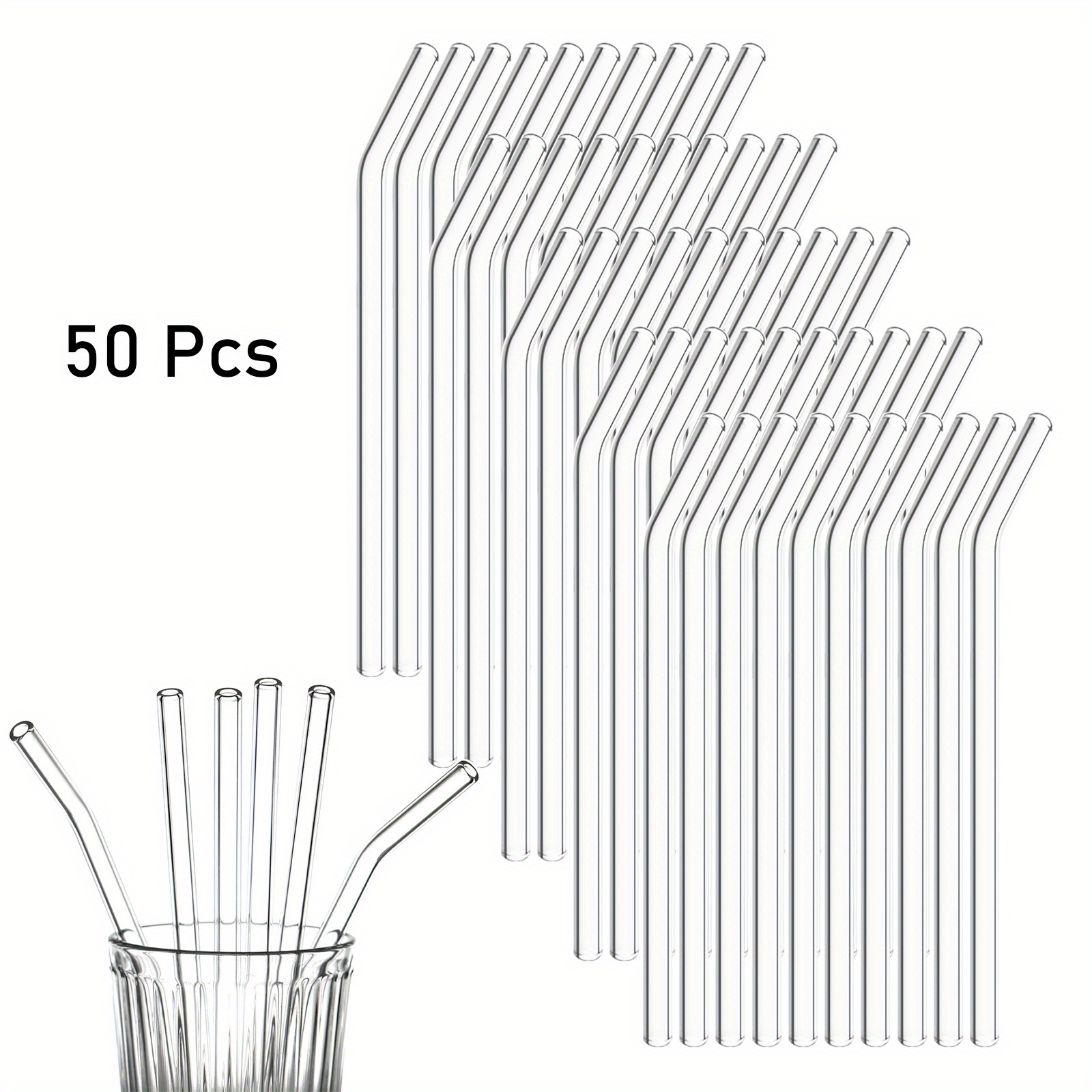 50pcs Reusable Glass Straws Straight / Bent Straw Eco-Friendly