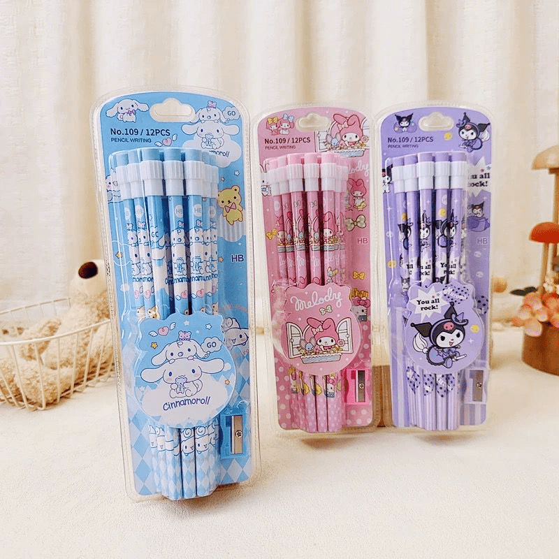 12 Pcs/set Cinnamoroll Melody Kuromi Cute Cartoon Hb Pencils, 12