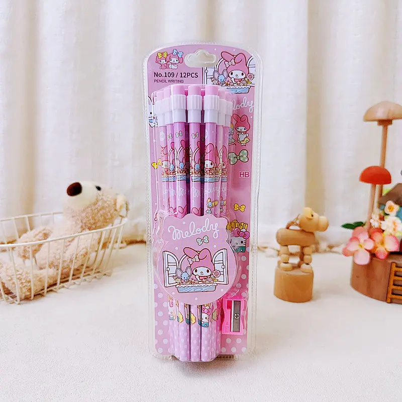 12 Pcs/set Cinnamoroll Melody Kuromi Cute Cartoon Hb Pencils, 12 Pencils &  1 Pencil Roller Stationery Box Set, Student Writing Drawing Hb Pencils  Sketch Pens, Free Shipping For New Users