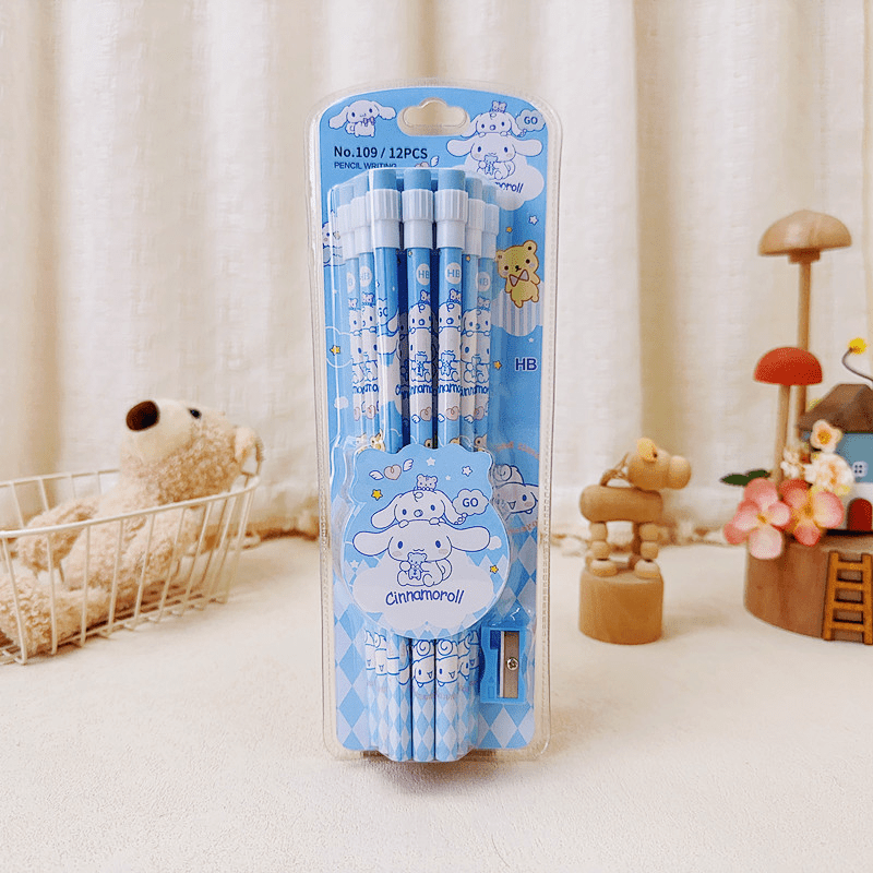 Sanrio Stationery Set Cinnamoroll Melody Kuromi Cartoon Students Pencil  Sharpener Pencil Eraser Pen Bag Set Stationery Gift Box
