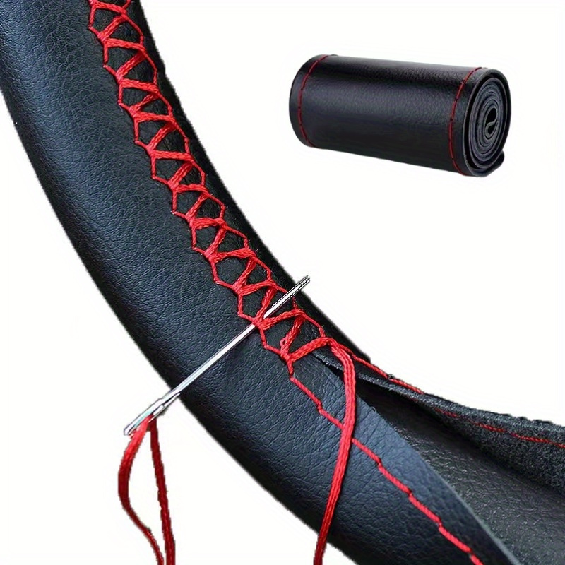 

Rv Soft Fiber Pu Leather Steering Wheel Covers Universal Braid Car Steering-wheel With Needles And Thread Interior Accessories