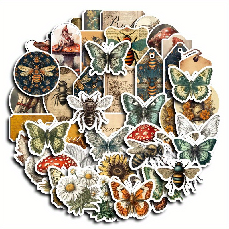 Image of Set Of 50 Vintage Animal Stickers, Made From Vinyl, Suitable For Water Bottles, Laptops, Computers, And Phones, Ideal For Women, Students, Teachers, And Arts And Crafts Enthusiasts