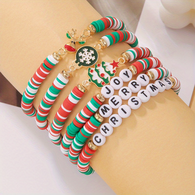 3pcs/set Christmas Decoration Christmas Tree Letter Beads Elastic Bracelet for Christmas Wear Holiday Gift,Temu