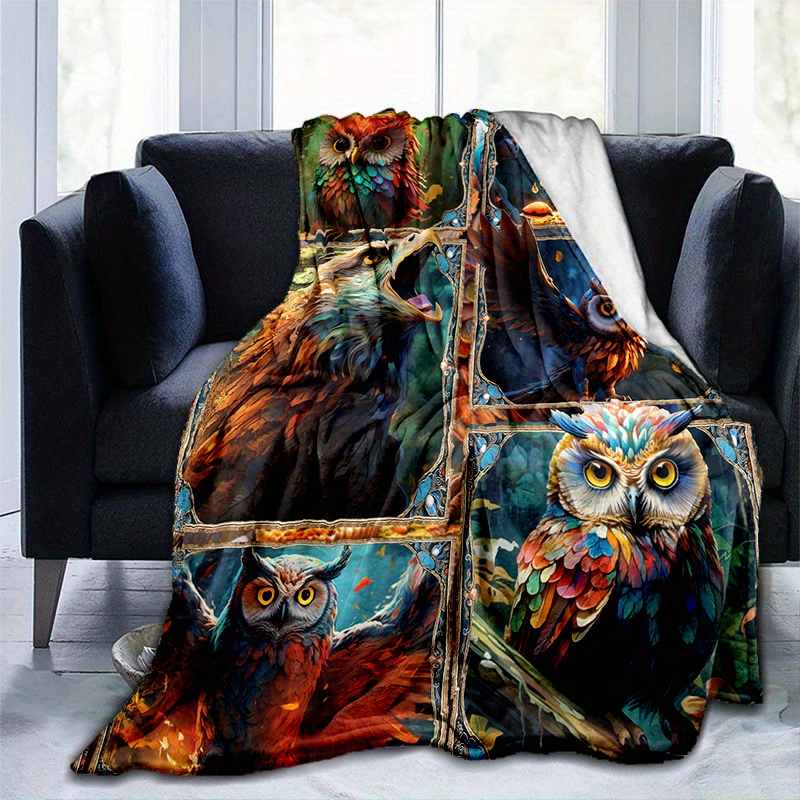 Cozy Little Owls Print Blanket Lightweight Flannel Throw