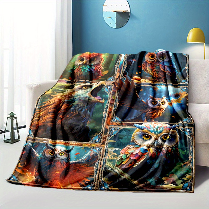 Cozy Little Owls Print Blanket Lightweight Flannel Throw