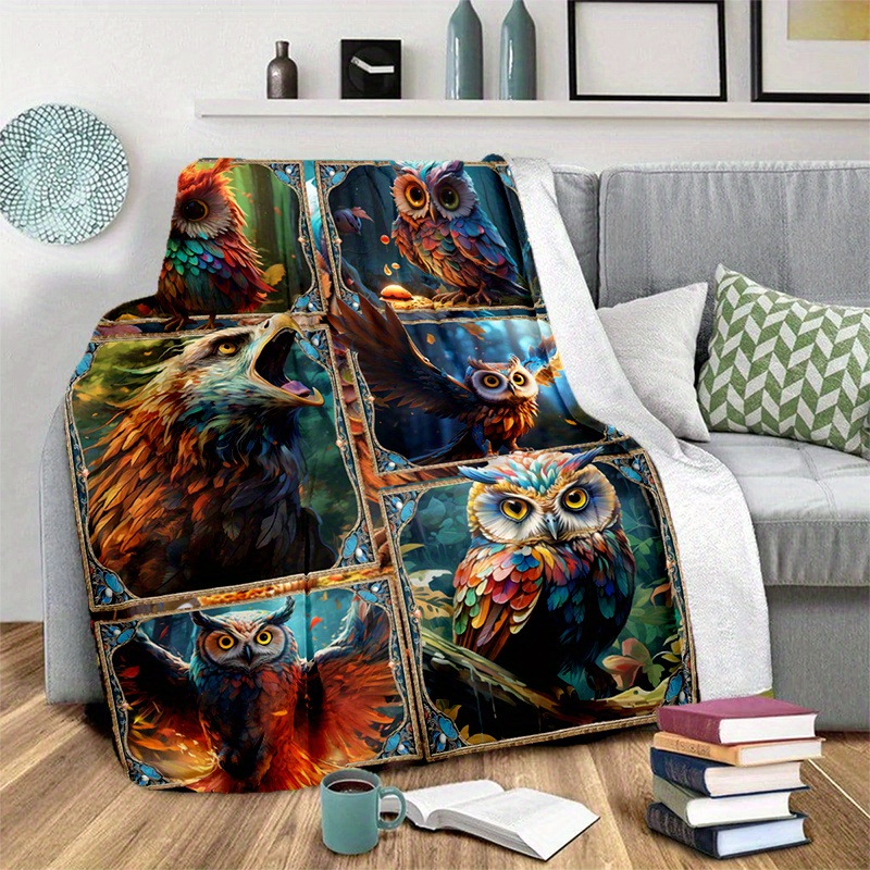 Cozy Little Owls Print Blanket Lightweight Flannel Throw