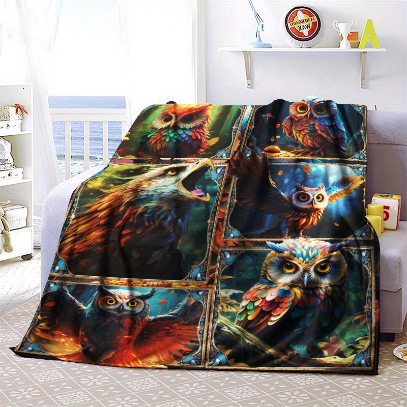 Cozy Little Owls Print Blanket Lightweight Flannel Throw