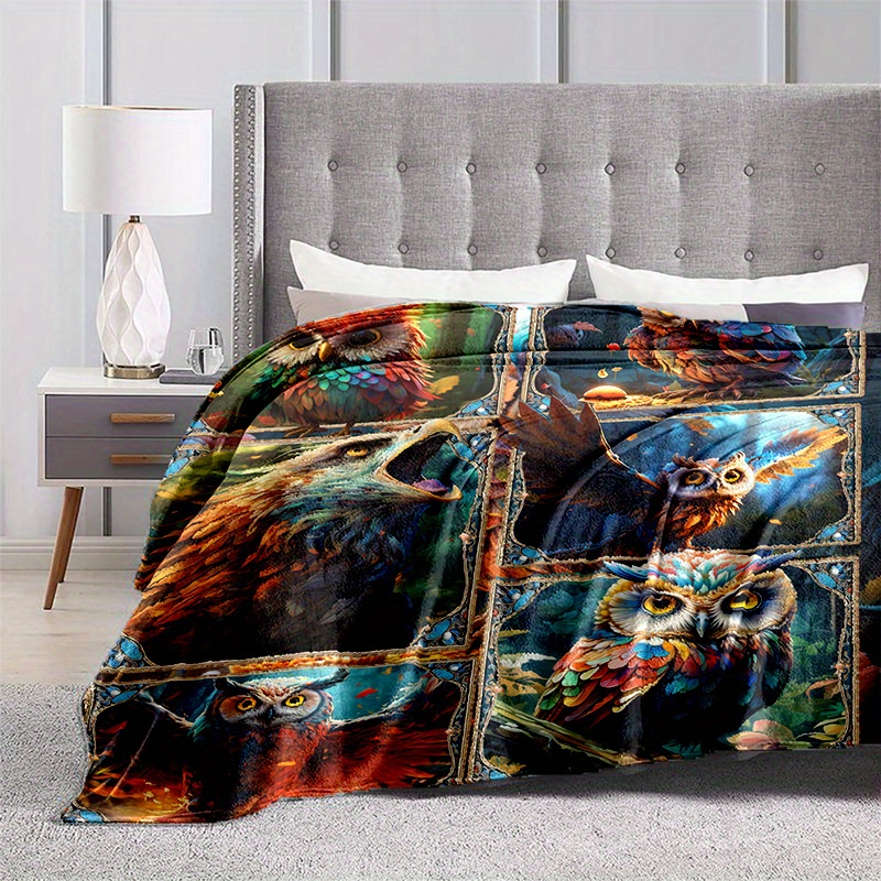 Cozy Little Owls Print Blanket Lightweight Flannel Throw
