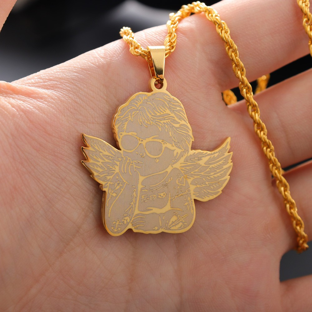 Gold angel necklace on sale mens