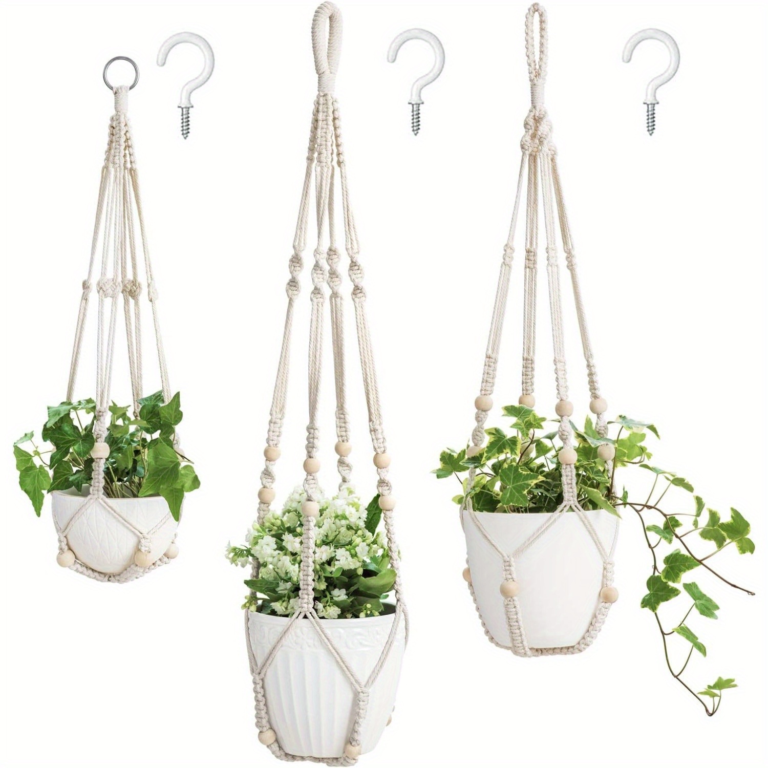 

3 Packs, Macrame Plant Hangers Indoor Different Size Hanging Planter Basket Flower Pot Holder With Beads No Tassels 35"/29"/23", Flower Rack, Flower Pot Hanger, Hanging Flower Pots