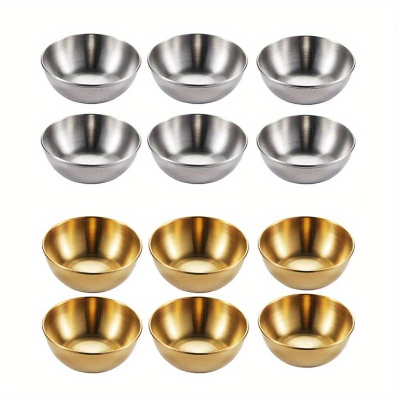 

6pcs Stainless Steel Small Sauce Dishes, Seasoning Serving Tray, Spice Plates Set, Soy Sauce Dish, For Home Kitchen Restaurant Hotel, Kitchen Supplies, Tableware Accessories