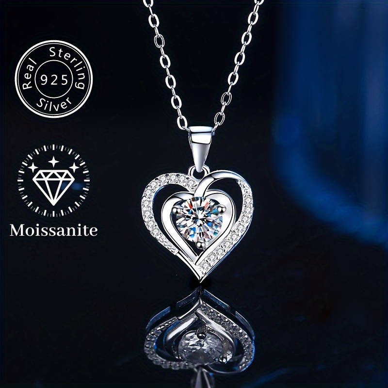 

Love Heart Moissanite Necklace 925 Sterling Silver Luxury Necklace, Christmas, Valentine's Day, Mothers Day Jewelry Gifts For Girls Mother Wife