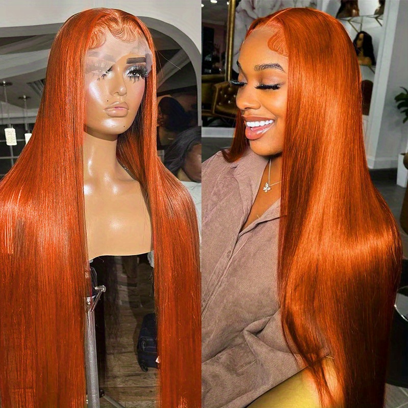 180% Density 13x4 Lace Front Human Hair Wig Ginger Orange - Temu