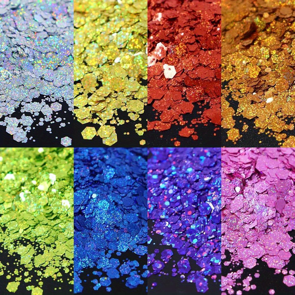 Glitter Holographic Hexagon Chunky Epoxy Resin Filler Sequins Laser Glitter  Powder Silicone Molds Filling for DIY Jewelry Making