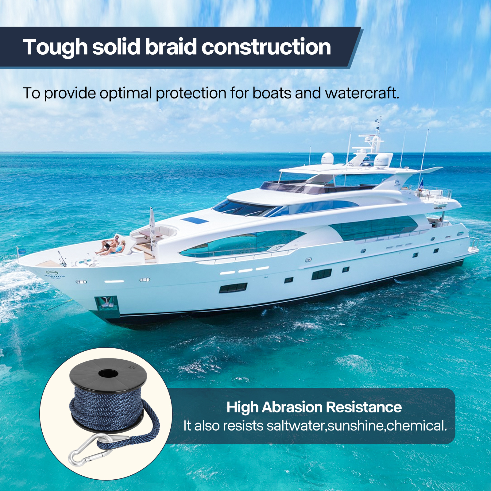 2in 50ft Double Braided Nylon Boat Anchor Rope Dock Rope