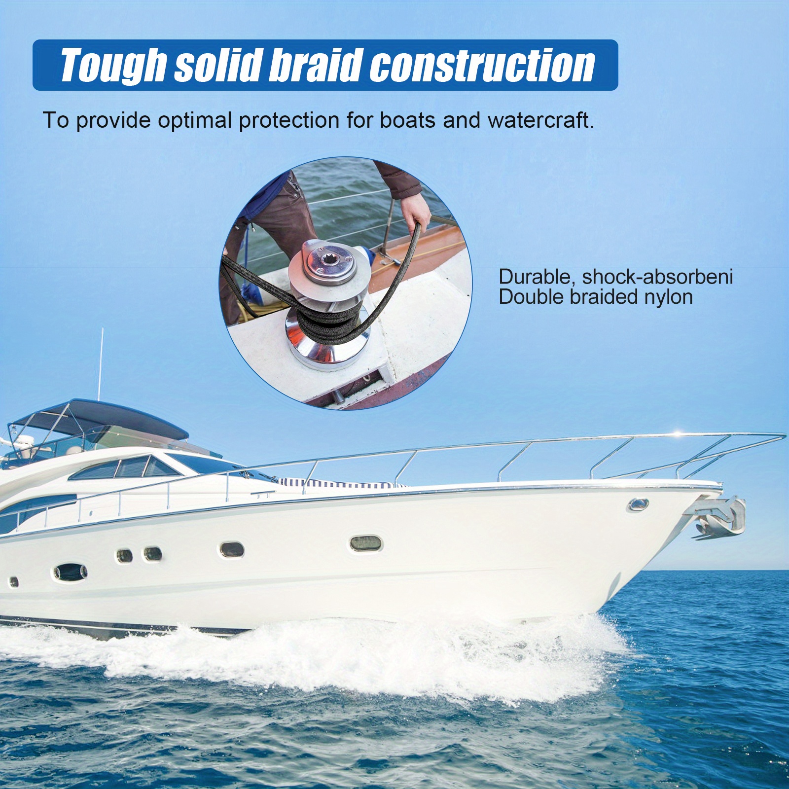 2in 50ft Double Braided Nylon Boat Anchor Rope Dock Rope