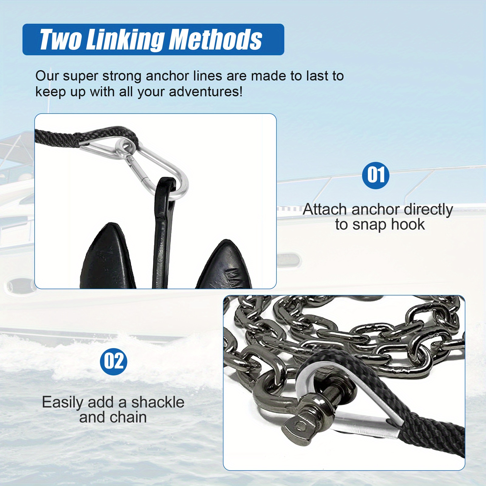 2in 50ft Double Braided Nylon Boat Anchor Rope Dock Rope