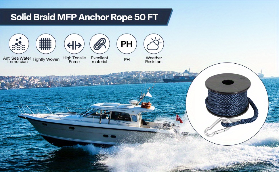 1 2in 50ft Double Braided Nylon Boat Anchor Rope Dock Rope