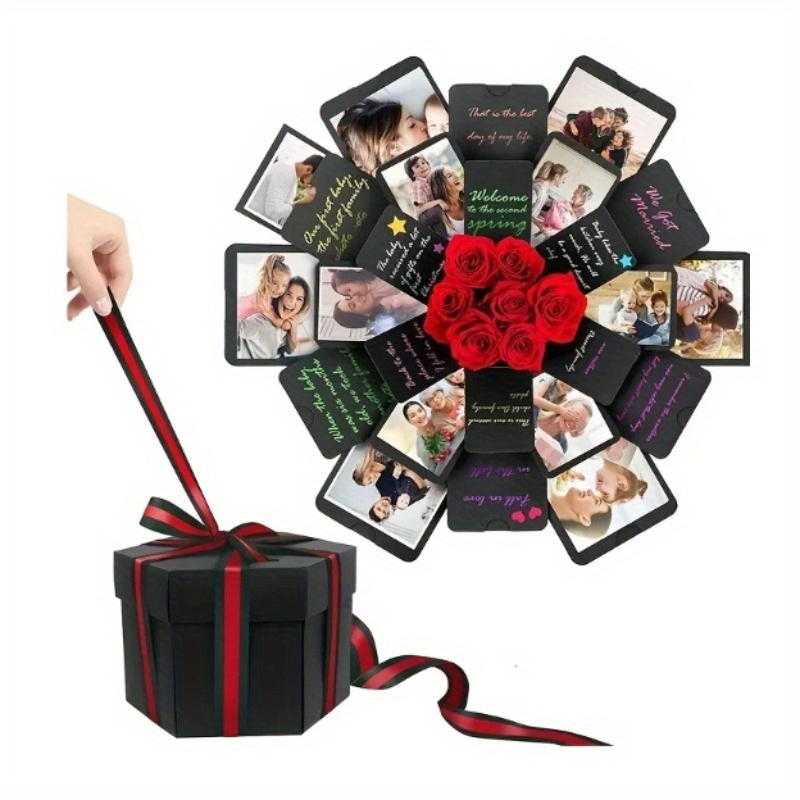 Caja de explosión de regalo, foto creativa sorpresa, caja de  amor explosiva, caja de fotos de memoria de amor con 4 caras para  aniversario, cumpleaños, día de San Valentín y boda (