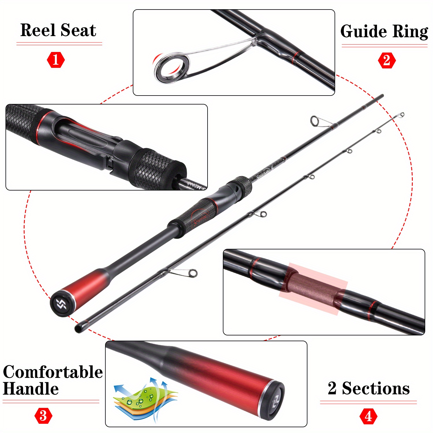 One Bass Fishing Pole 24 Ton Carbon Fiber Casting and Spinning Rods - Two  Pieces, SuperPolymer Handle Fishing Rod for Bass Fishing, Spinning Rods 
