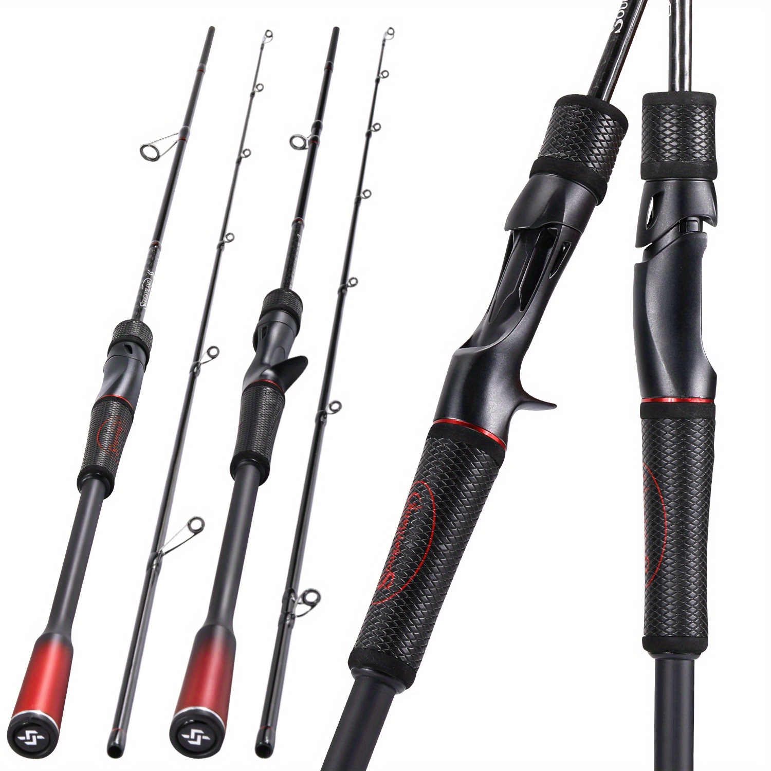 One Bass Fishing Pole 24 Ton Carbon Fiber Casting and Spinning Rods - Two Pieces, SuperPolymer Handle Fishing Rod for Bass Fishing