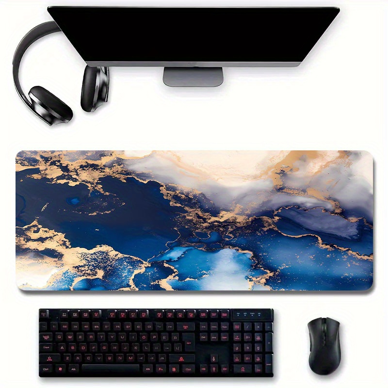 

Blue Golden Marble Mouse Pad, Gaming Mouse Mat With Custom Design, Square Desk Pad Non-slip Rubber Base Mouse Pads For Office Home Laptop Travel